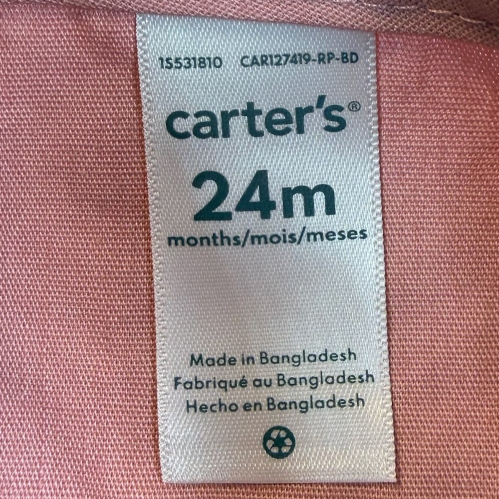 NWT CARTER’S Baby Girls Pink Button Up Belt Sleeveless Canvas Romper Size 24M - Picture 6 of 7